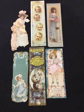 6 - Antique Victorian Advertising Book Marks,  Trade Cards,  Ephemera