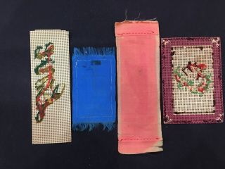 4 Antique Victorian Punch Paper Needlework Embroidered Silk Bookmark 2