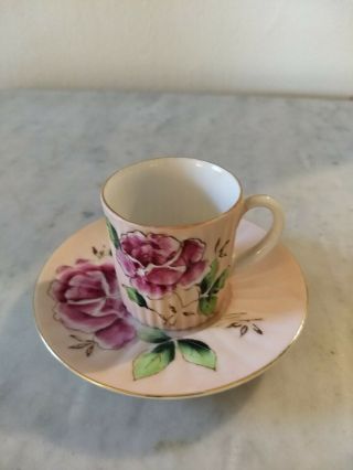 Vintage China Demitasse Pink Floral Tea Cup & Saucer