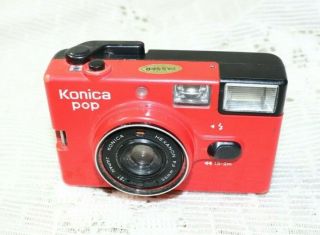 Vintage Camera Konica Pop 36 Mm F/4 Hexanon Lens Red Compact Camera 1980 
