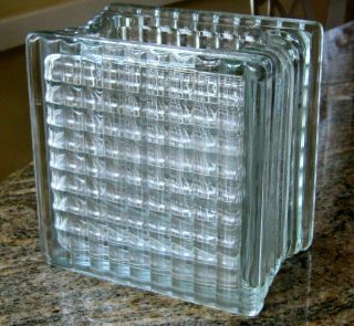 Rare Solid Case Vtg Architectural Glass Block Vase Clear Quilt; 6x6x4