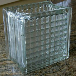 RARE Solid Case VTG Architectural Glass Block Vase Clear Quilt; 6x6x4 3