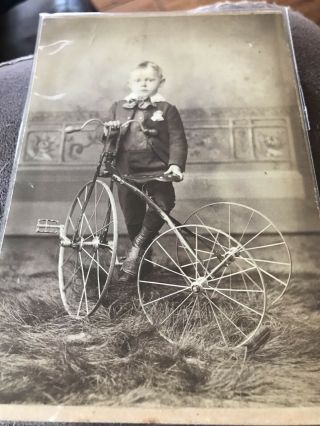 Antique Bicycle Bike Photograph/photo Boy Cabinet Photo