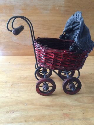 Vintage Miniature Wicker Baby Doll Carriage Buggy Stroller 71/2 " Tall
