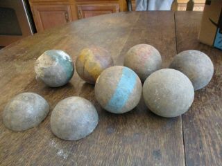 Antique Vintage Set Of Painted Wooden Croquet Balls