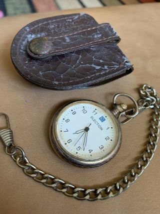 Election Pocket Watch With Chain And Case.  Antique Collectible.  Not.