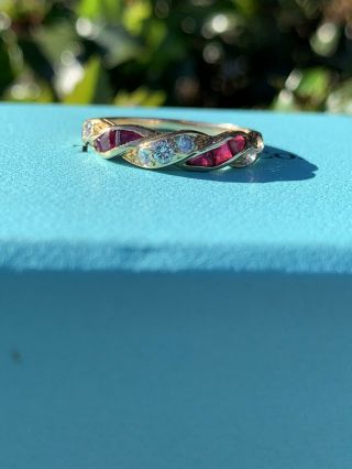 Tiffany & Co 18k Gold Diamond Ruby Twist Braided Band Ring.  50 Tcw Sz 6.  75 Rare