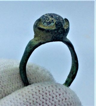 Ancient Medieval Decorate Bronze Female Finger Ring - Very Rare 14th Century