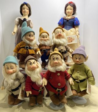 R.  John Wright Both Snow White 16 " & Seven Dwarfs 10 " Dolls Rare Set Disney