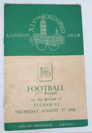 Rare London 1948 Xiv Olympiad Football (2nd Round) At Fulham F.  C.