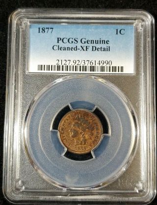 1877 Indian Head Cent 1c Rare Key Date Pcgs Xf Detail