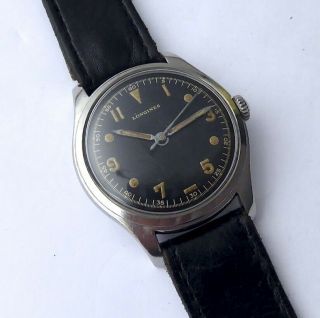 Longines Rare Vintage Oversize,  12.  68 Steel Military Style,  6 - Tacche,  Circa 1940s