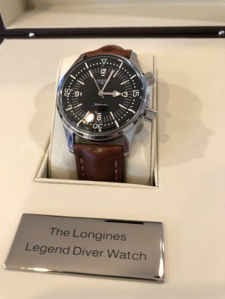 Longines Legend Diver No Date Watch Rare Hirsch Leather Strap Full Set