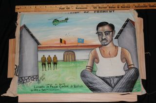 Rare Vintage African History Painting Of Lumumba Artist Tshibumba Kanda Matulu,