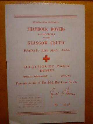 Celtic V Shamrock Rovers Dublin 1955 Rare Programme