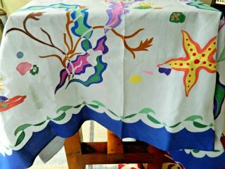 ANTIQUE/VINTAGE D PORTHAULT Large table cloth,  9 napkins RARE sea/ocean/coastal 2