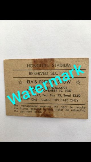 Elvis Presley 1957 (rare) Hawaii Concert Ticket At The Honolulu Stadium