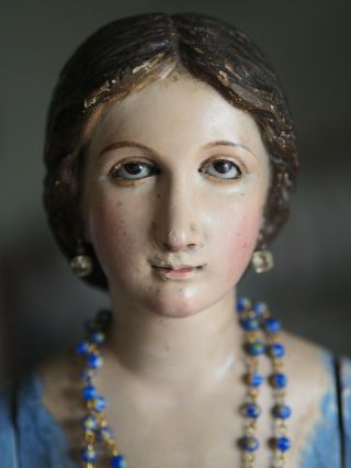 Very Rare 18th C Spanish Wood Mannequin Madonna Virgin Mary Santo Sculpture