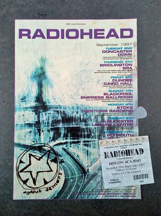 Radiohead 1997 Ok Computer Tour - Brixton Ticket - Nme Advert - Plectrum - Rare