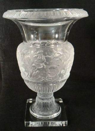Rare Lg.  French Lalique Clear & Frosted Crystal Vase - Versailles Pattern.  13 ¾”