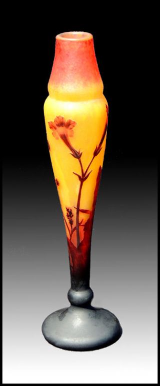Jean Daum Large Cameo Glass Flower Vase SIGNED Rare Nancy France Artwork Antique 2