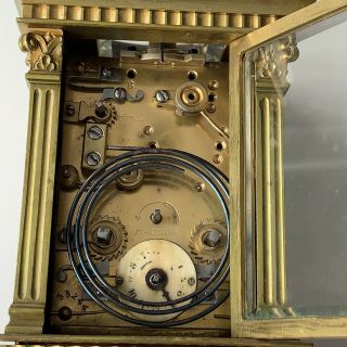 Rare Antique L.  Leroy & Cie French Gilt Brass Blue Glass Striking Carriage Clock 3