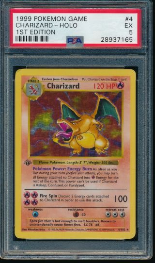 Psa 5 Charizard 1999 Pokemon Base 1st Edition Thick Stamp Shadowless 4 Holo Ex