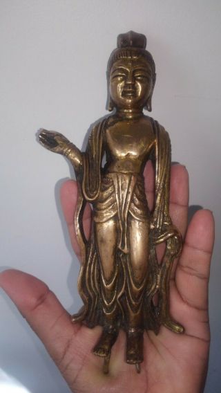 Rare Antique Chinese Gilt Bronze Buddha - 6.  5 " Tall