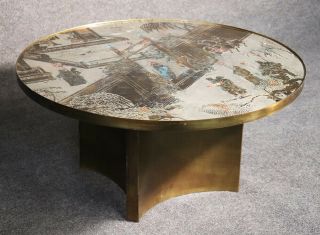 Rare Signed Modernist Base " Chan " Bronze Laverne Coffee Cocktail Table C1960