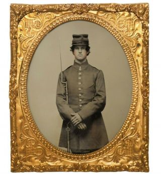 Rare Mid - 19th C Antique Ambrotype Us Civil War Union Soldier,  Full Uniform/rifle