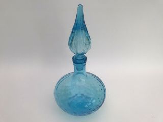 Rare Light Blue Decanter MCM Italian Empoli Genie Bottle Glass 1960’s Vintage 2