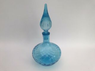 Rare Light Blue Decanter MCM Italian Empoli Genie Bottle Glass 1960’s Vintage 3