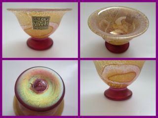 Rare - Isle Of Wight Studio Glass Miniature Pink Golden Peacock Bowl - 4cms