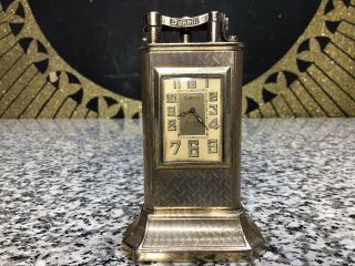 Rare 1920s Art Deco Sterling Silver Dunhill Club Clock Table Lighter