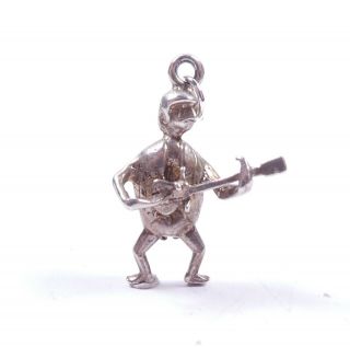 Rare Vintage Silver Charm Beetle Dressed As Beatle Playing Guitar Sterling 3.  5g