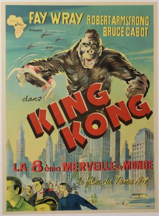 1940 Belgian King Kong Movie Poster,  39x52,  Very Rare,  Linenbacked,