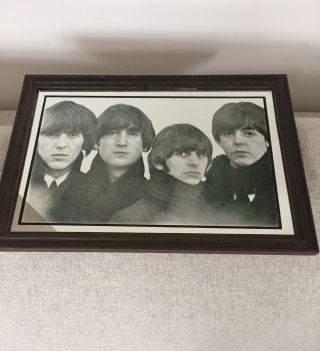 Vintage Rare 1964 The Beatles Printed Mirror Picture In Wooden Frame Collectible
