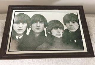 Vintage Rare 1964 The Beatles Printed Mirror Picture In Wooden Frame Collectible 2