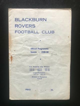 1949 - 50 Blackburn Rovers V Sheffield Wednesday - Rare Item