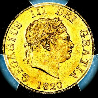 Very Rare 1820 George Iii Great Britain London Gold Half 1/2 Sovereign Pcgs Ms61
