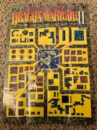 Dragon Warrior Ii 2 Nes Labyrinth World Map Monster Guide Only No Game - Rare