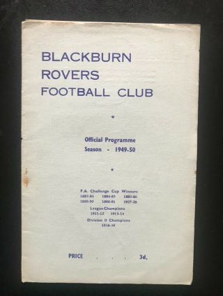Blackburn Rovers V Plymouth Argyle 01.  10.  1949 - Rare Item