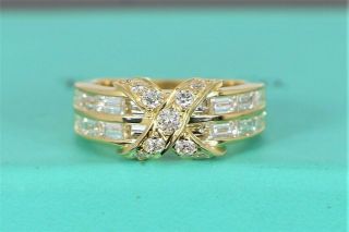 $9,  850 Rare Tiffany Co 18k Yellow Gold X Crossover Round Baguette Diamond Ring