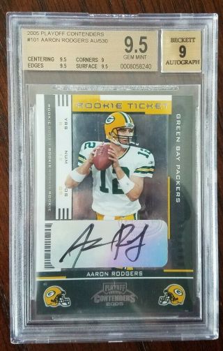 2005 Playoff Contenders Aaron Rodgers Rookie Ticket Auto Bgs 9.  5 Gem Rare