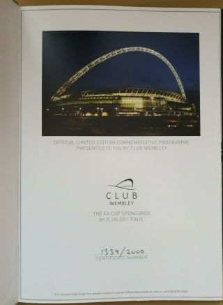 FA Cup Final 2011 Man City Stoke City LIMITED EDITION PROGRAMME (Very Rare) 2