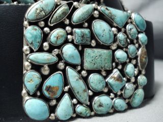 RARE MUSEUM VINTAGE NAVAJO TURQUOISE CLUSTER STERLING SILVER CONCHO BELT 3