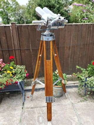 Very Rare German Ww2 Bpd C.  P Goerz Flak Binoculars 10x80 On A Wooden Tripod