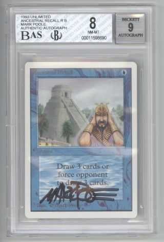 Ancestral Recall Unlimited - Bgs 8 - Magic The Gathering Mtg 1993 Power 9 Signed