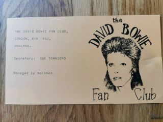 David Bowie Official 1973 Fan Club Membership Card Rare