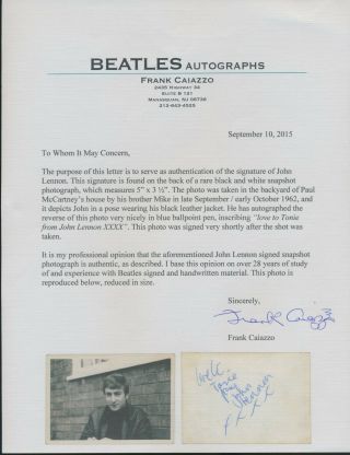 Beatles ULTRA RARE 1962 PRIVATE PHOTO OF JOHN LENNON SIGNED ON THE REVERSE 3
